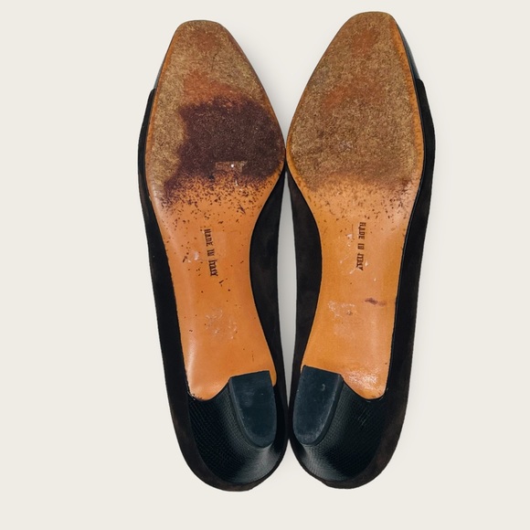 Vintage Salvatore Ferragamo Brown Suede and Leather Cap Toe Pumps Size 8 - Picture 10 of 12